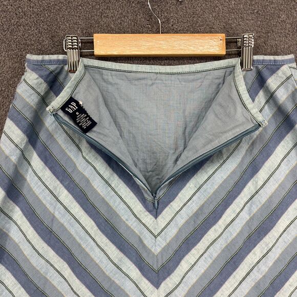 GAP Skirt Womens 6 Blue White Chevron Stripe Linen Cotton A Line Pockets Summer - Picture 13 of 14